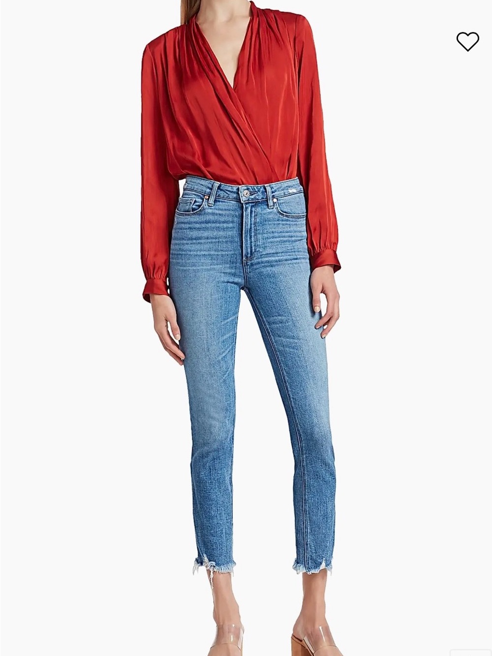 PAIGE Cindy High Rise Straight Crop Jeans 26 Medium Wash Frayed Raw Hem Denim